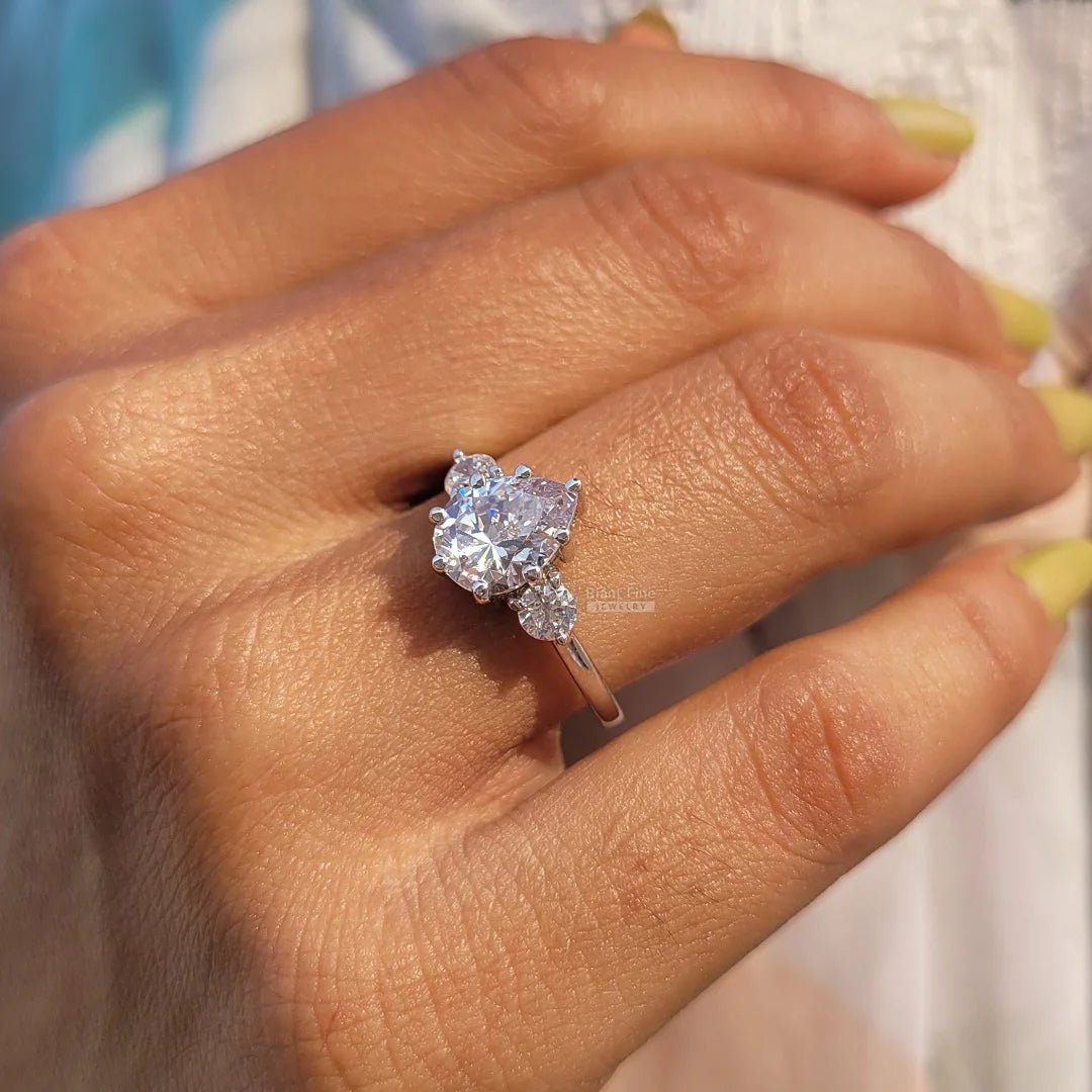 Pear Diamond Three Stone Engagement Ring in Gold - Riant Fine Jewelry