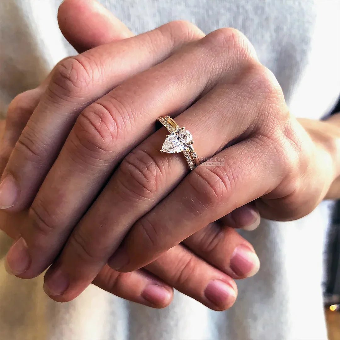 Pear Shaped Lab Grown Diamond Unique Engagement Ring - Riant Fine Jewelry LLC