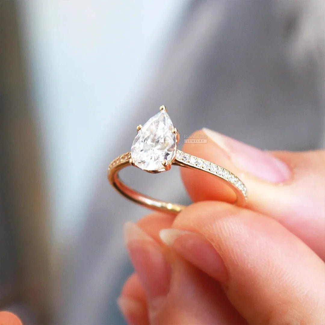 Pear Shaped Lab Grown Diamond Unique Engagement Ring - Riant Fine Jewelry LLC