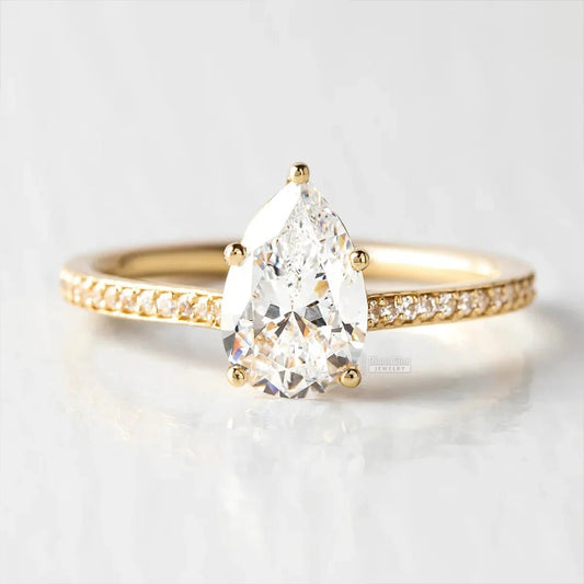 Pear Shaped Lab Grown Diamond Unique Engagement Ring - Riant Fine Jewelry LLC