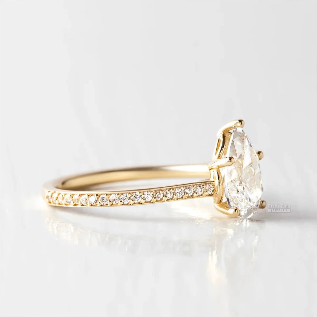 Pear Shaped Lab Grown Diamond Unique Engagement Ring - Riant Fine Jewelry LLC
