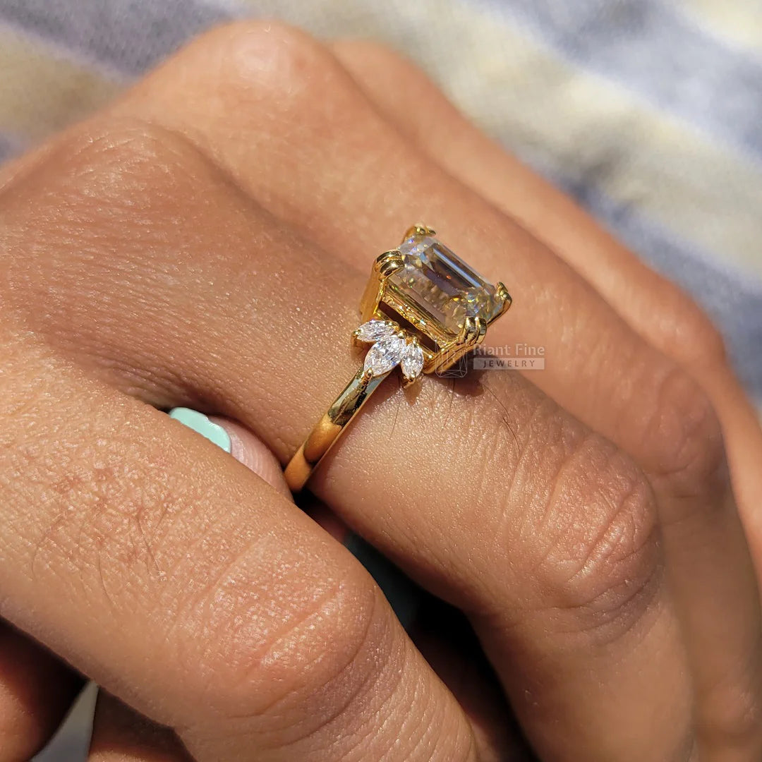 Emerald Cut Yellow Moissanite Engagement Ring For Women