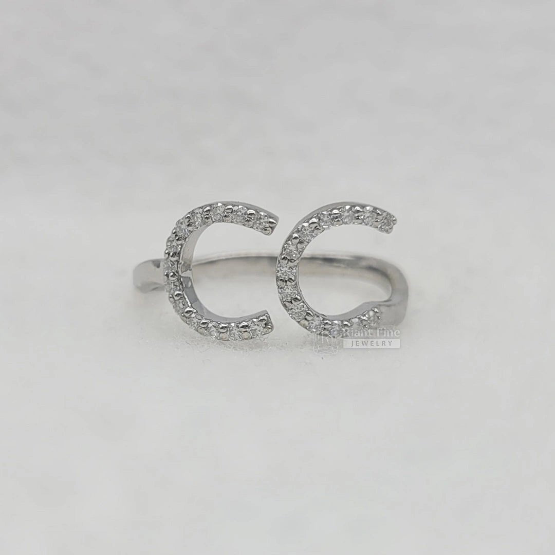 Personalized Initial Diamond Ring in 14K White Gold - Riant Fine Jewelry LLC