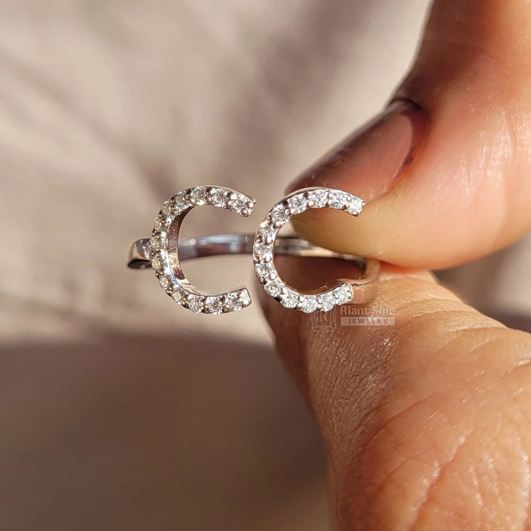 Personalized Initial Diamond Ring in 14K White Gold - Riant Fine Jewelry LLC