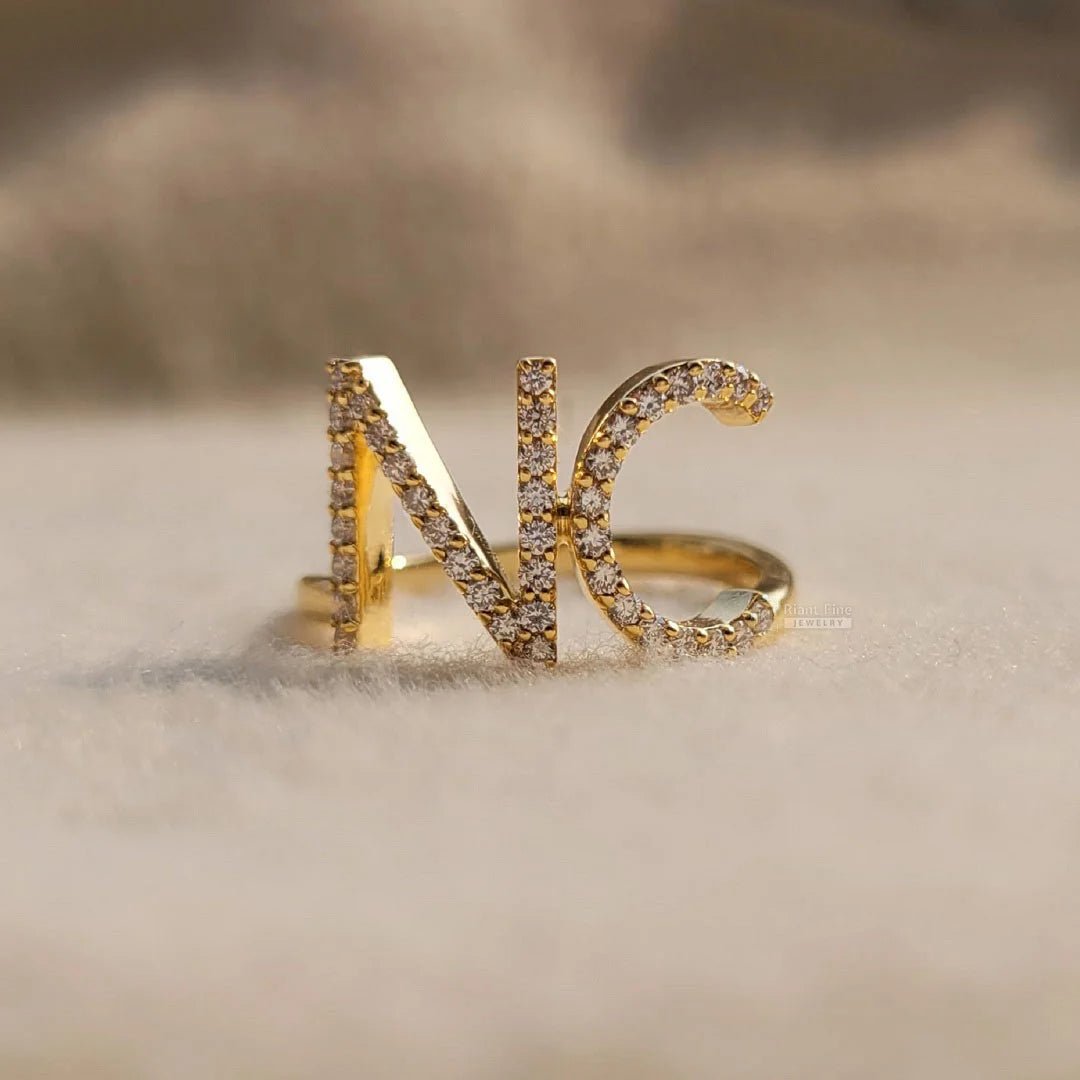 Personalized Initial Diamond Ring In 14K Yellow Gold - Riant Fine Jewelry
