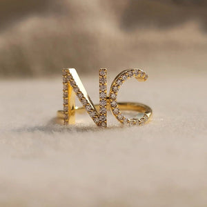 Personalized Initial Diamond Ring In 14K Yellow Gold