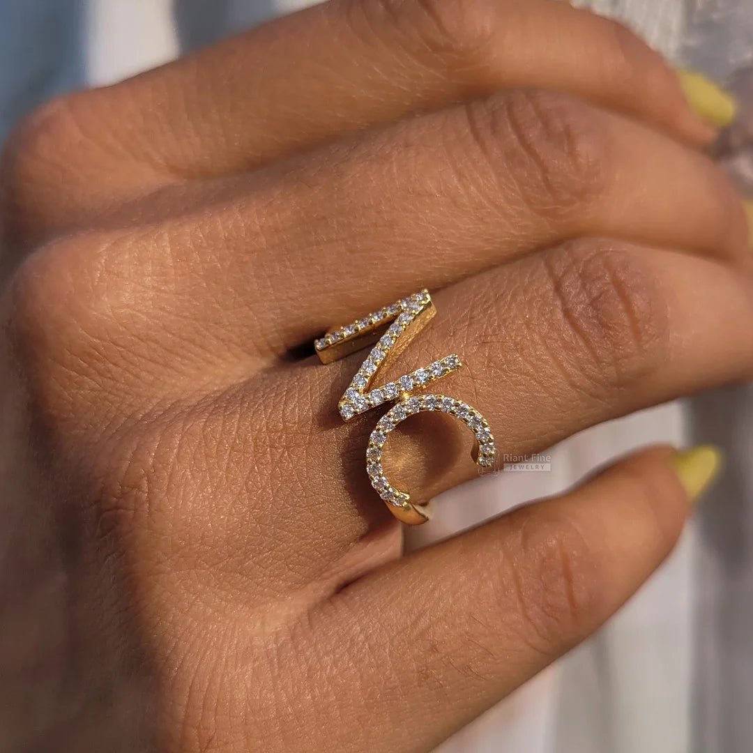 Personalized Initial Diamond Ring In 14K Yellow Gold - Riant Fine Jewelry