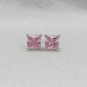 Pink Princess Cut Sapphire Stud Earrings in 14K White Gold