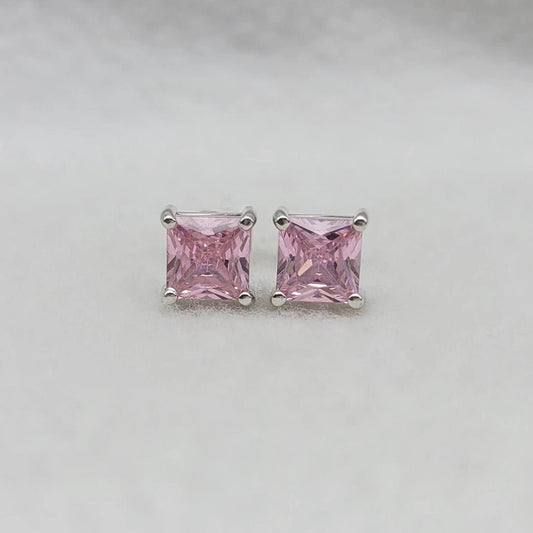 Pink Princess Cut Sapphire Stud Earrings in 14K White Gold - Riant Fine Jewelry LLC