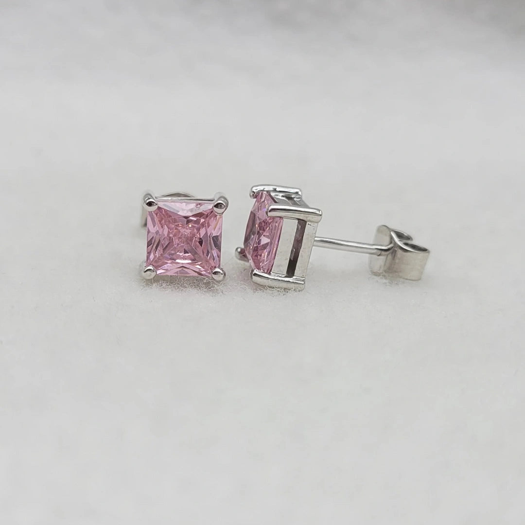 Classic Pink Sapphire Stud Earrings in White Gold