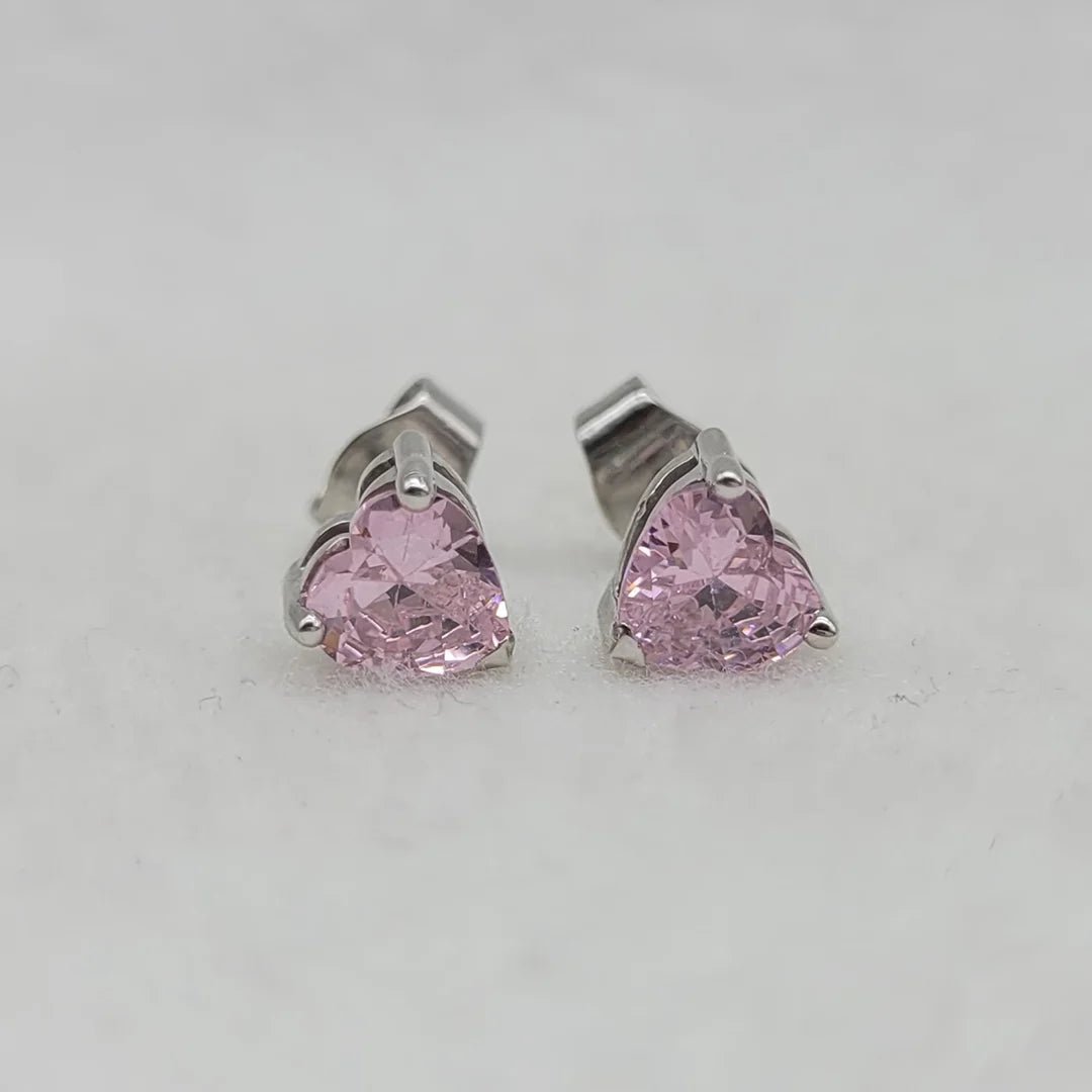 Pink Sapphire Heart Stud Earrings in 925 Sterling Silver - Riant Fine Jewelry LLC