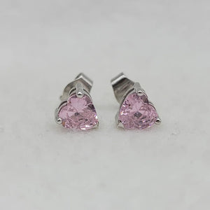 Pink Sapphire Heart Stud Earrings in 925 Sterling Silver