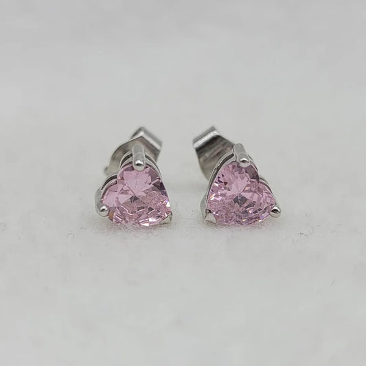 Pink Sapphire Heart Stud Earrings in 925 Sterling Silver - Riant Fine Jewelry LLC