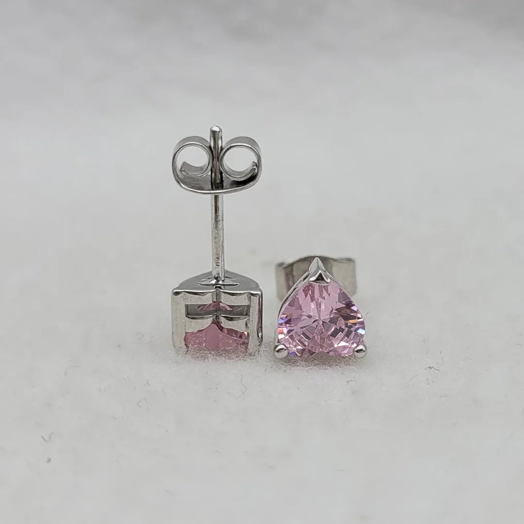 Pink Sapphire Heart Stud Earrings in 925 Sterling Silver - Riant Fine Jewelry LLC