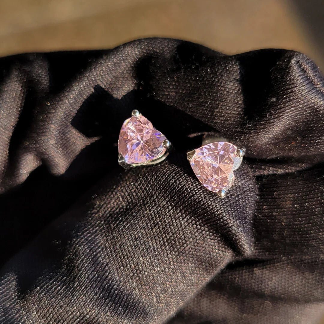 Pink Sapphire Heart Stud Earrings in 925 Sterling Silver - Riant Fine Jewelry LLC