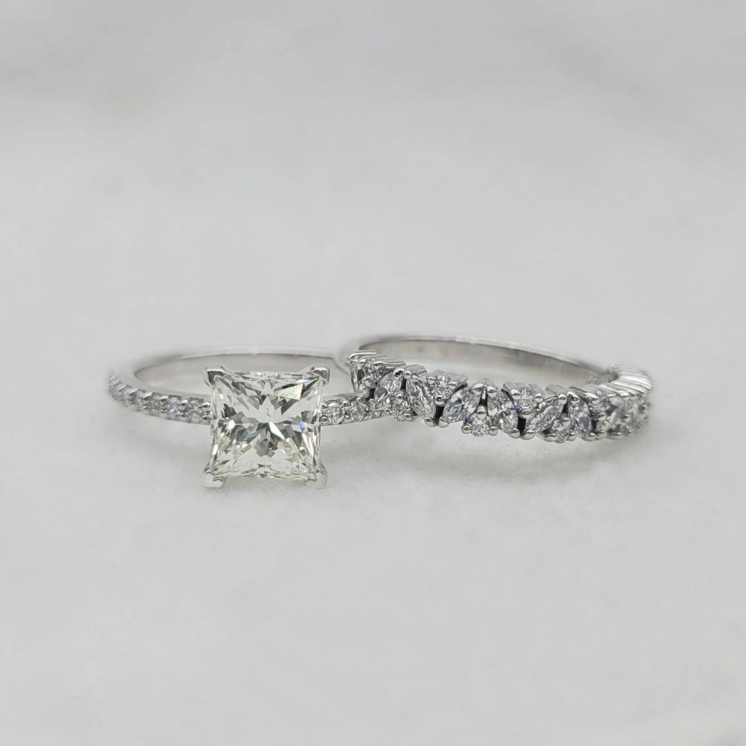Princess Cut Lab Grown Diamond Engagement Ring Set in 14K White Gold - Riant Fine Jewelry LLC