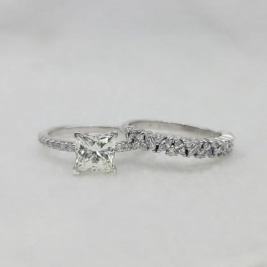 Princess Cut Lab Grown Diamond Engagement Ring Set in 14K White Gold - Riant Fine Jewelry LLC