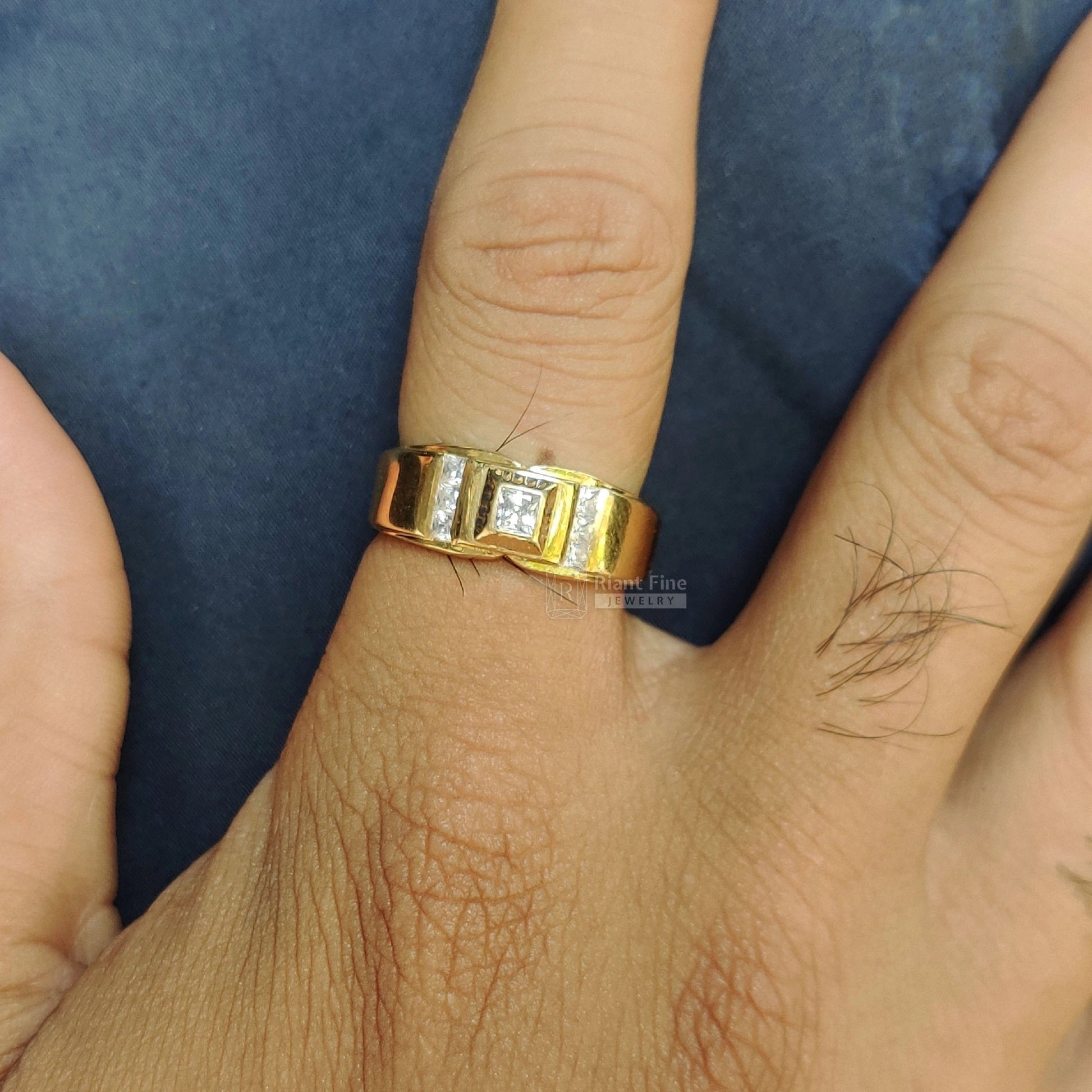 Princess Lab Grown Diamond Men's Wedding Band in 14K Gold - Riant Fine Jewelry LLC