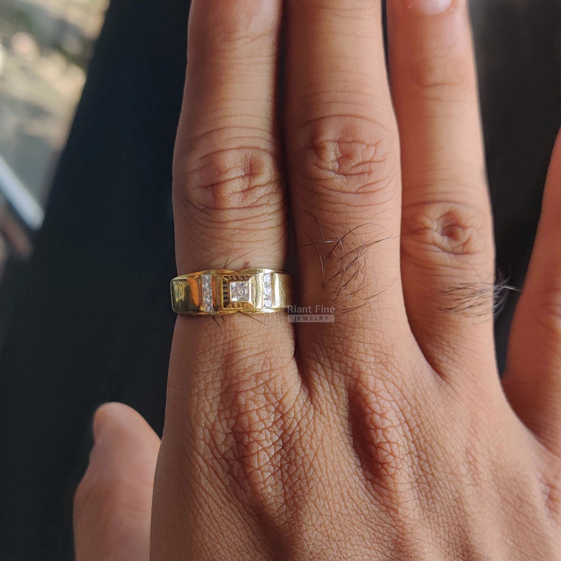 Princess Lab Grown Diamond Men's Wedding Band in 14K Gold - Riant Fine Jewelry LLC