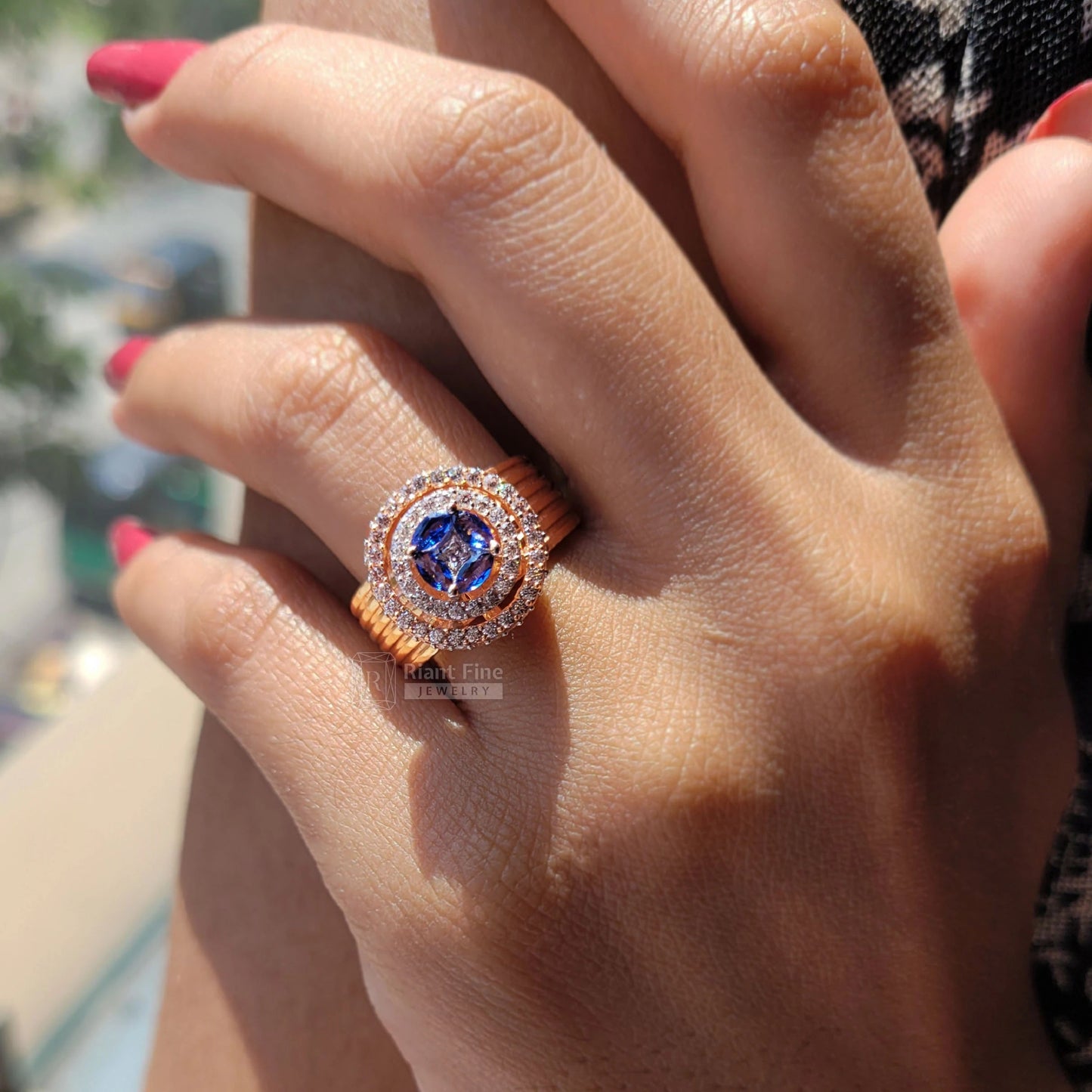 Princess Lab Grown Diamond Sapphire Bridal Wedding Ring - Riant Fine Jewelry LLC