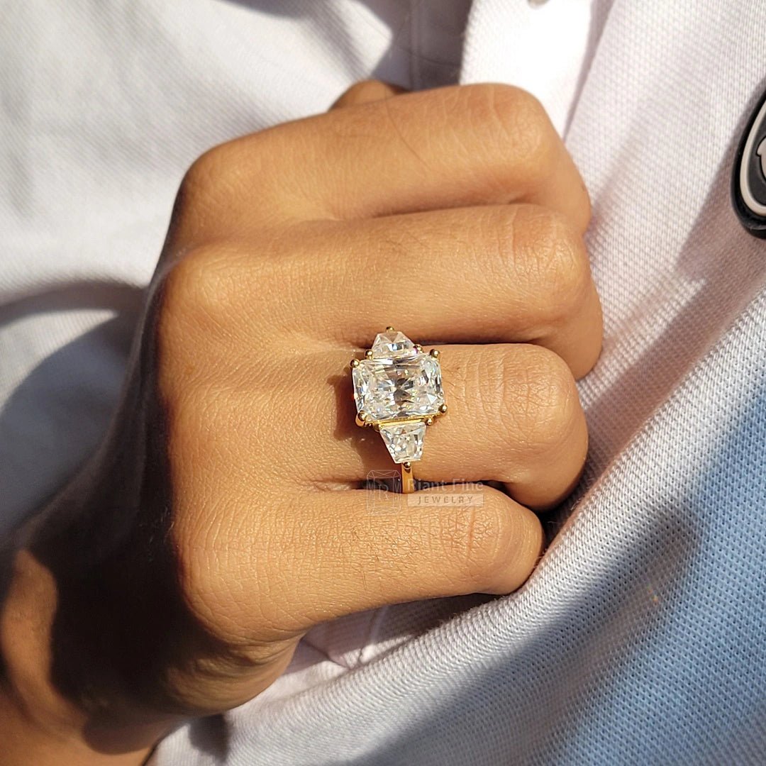 Radiant Cut Diamond Three Stone Engagement Ring in Gold - Riant Fine Jewelry