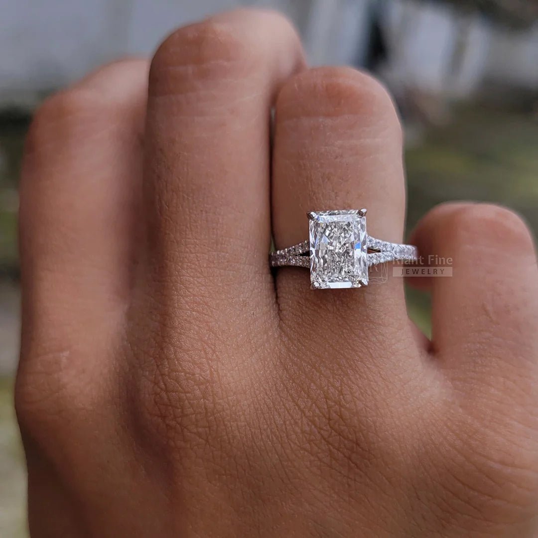 Radiant Cut Lab Diamond Split Shank Engagement Ring - Riant Fine Jewelry LLC