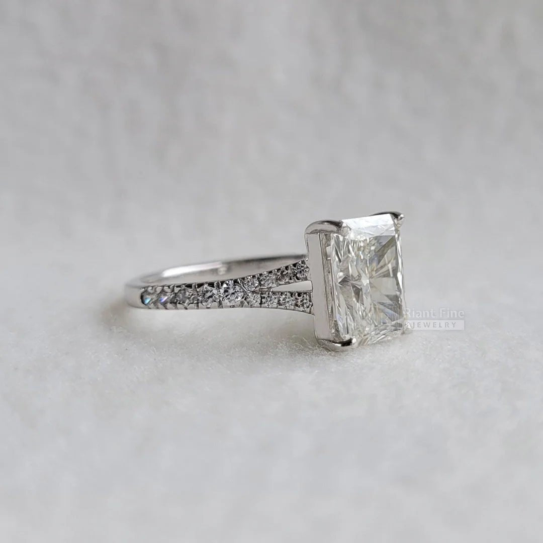 Radiant Cut Lab Diamond Split Shank Engagement Ring - Riant Fine Jewelry LLC
