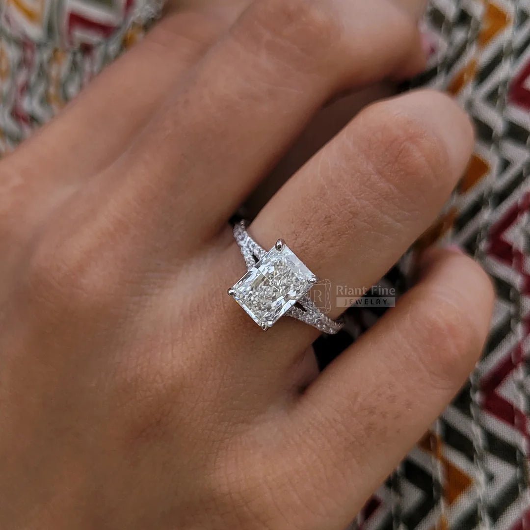 Radiant Cut Lab Diamond Split Shank Engagement Ring - Riant Fine Jewelry LLC