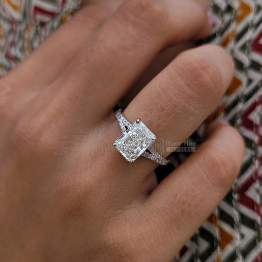 Radiant Cut Lab Diamond Split Shank Engagement Ring - Riant Fine Jewelry LLC