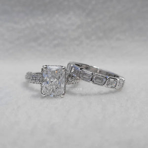 Radiant Cut Moissanite Vintage Engagement Ring Set