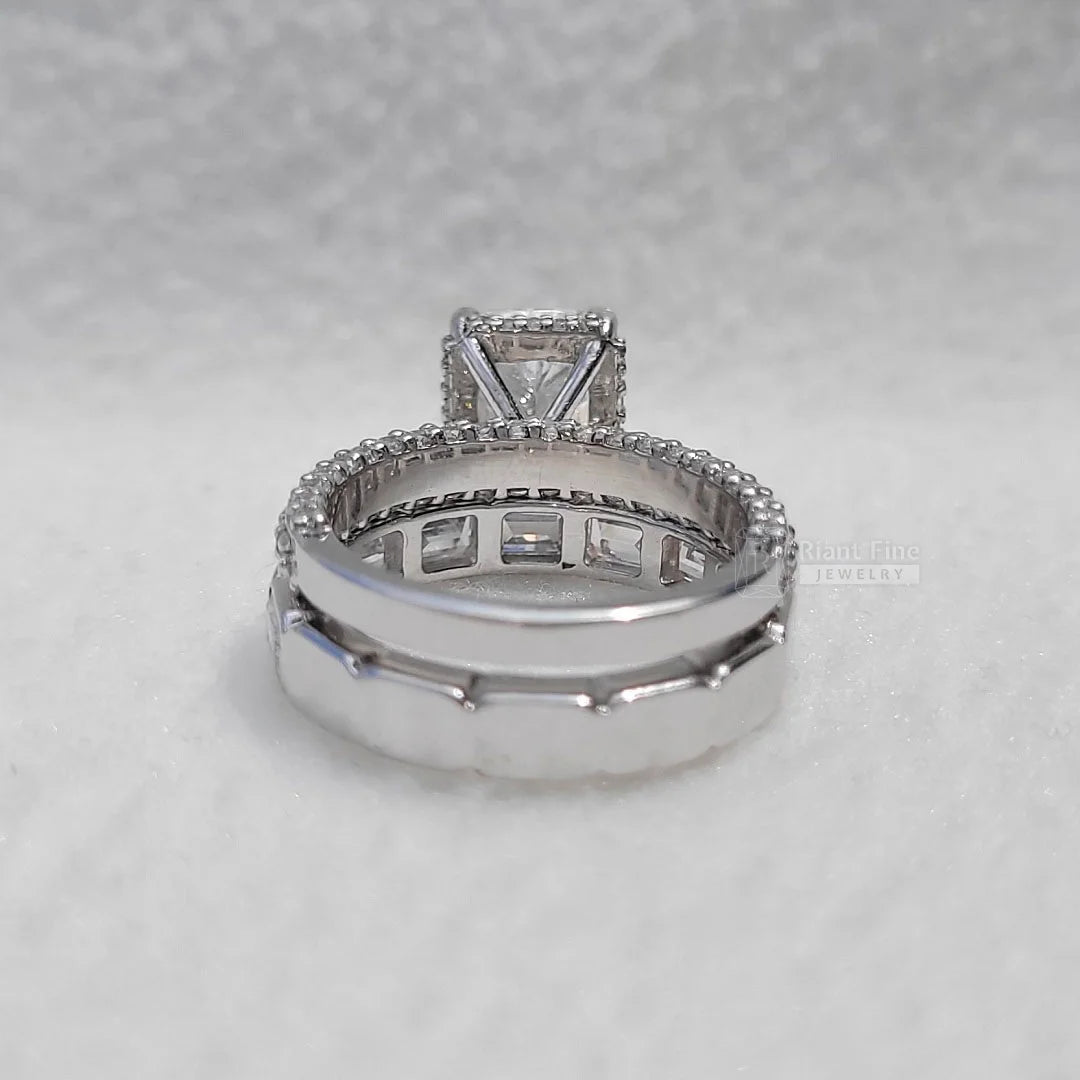 Radiant Cut Moissanite Vintage Engagement Ring Set - Riant Fine Jewelry LLC