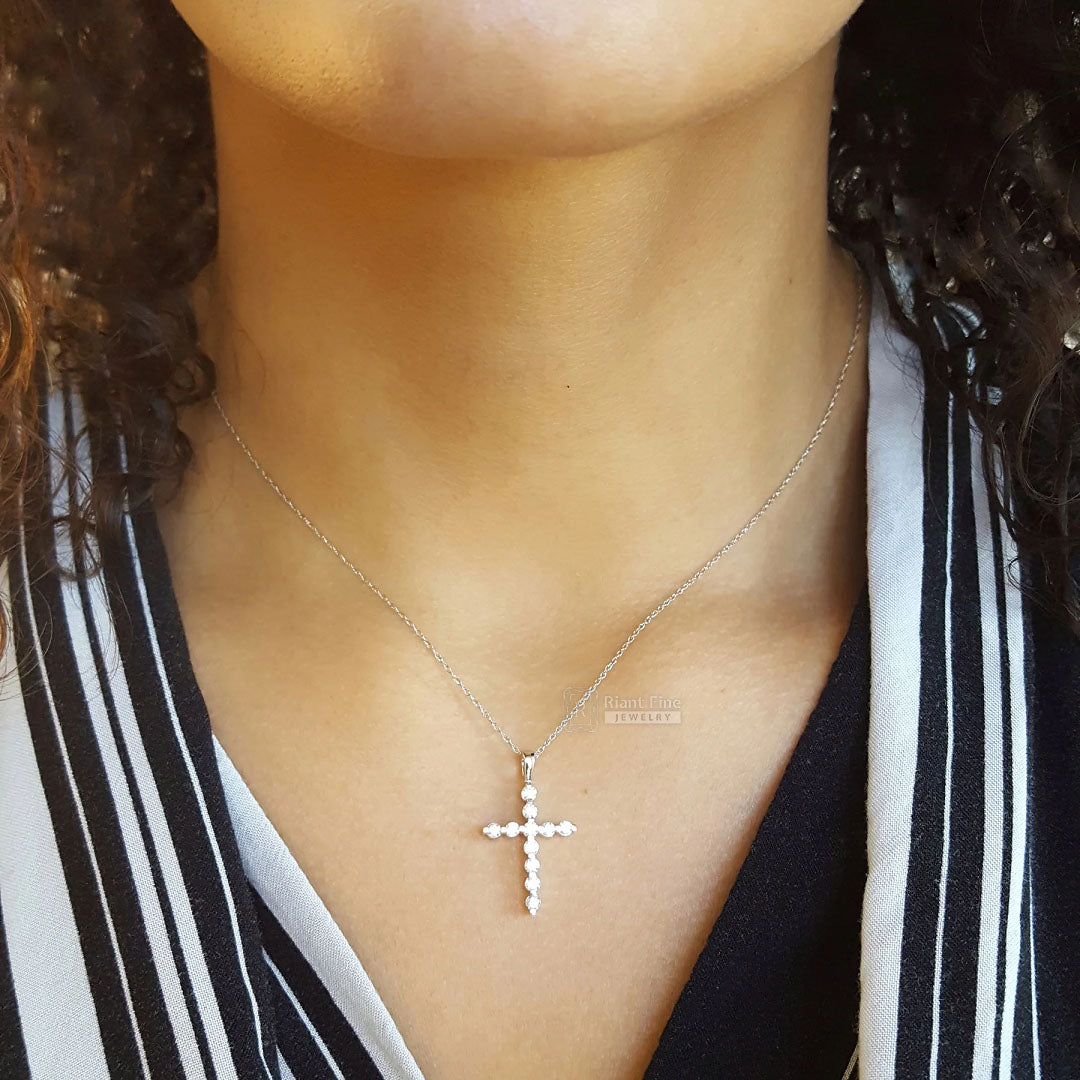 14K Gold Moissanite Cross Pendant