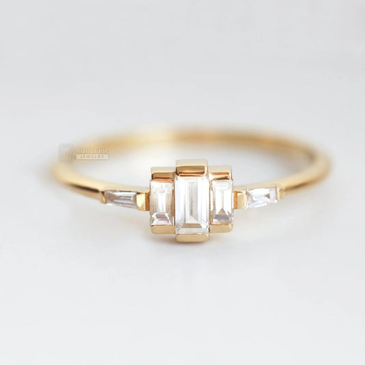 Romantic Baguette Diamond Five Stone Engagement Ring in Gold - Riant Fine Jewelry LLC