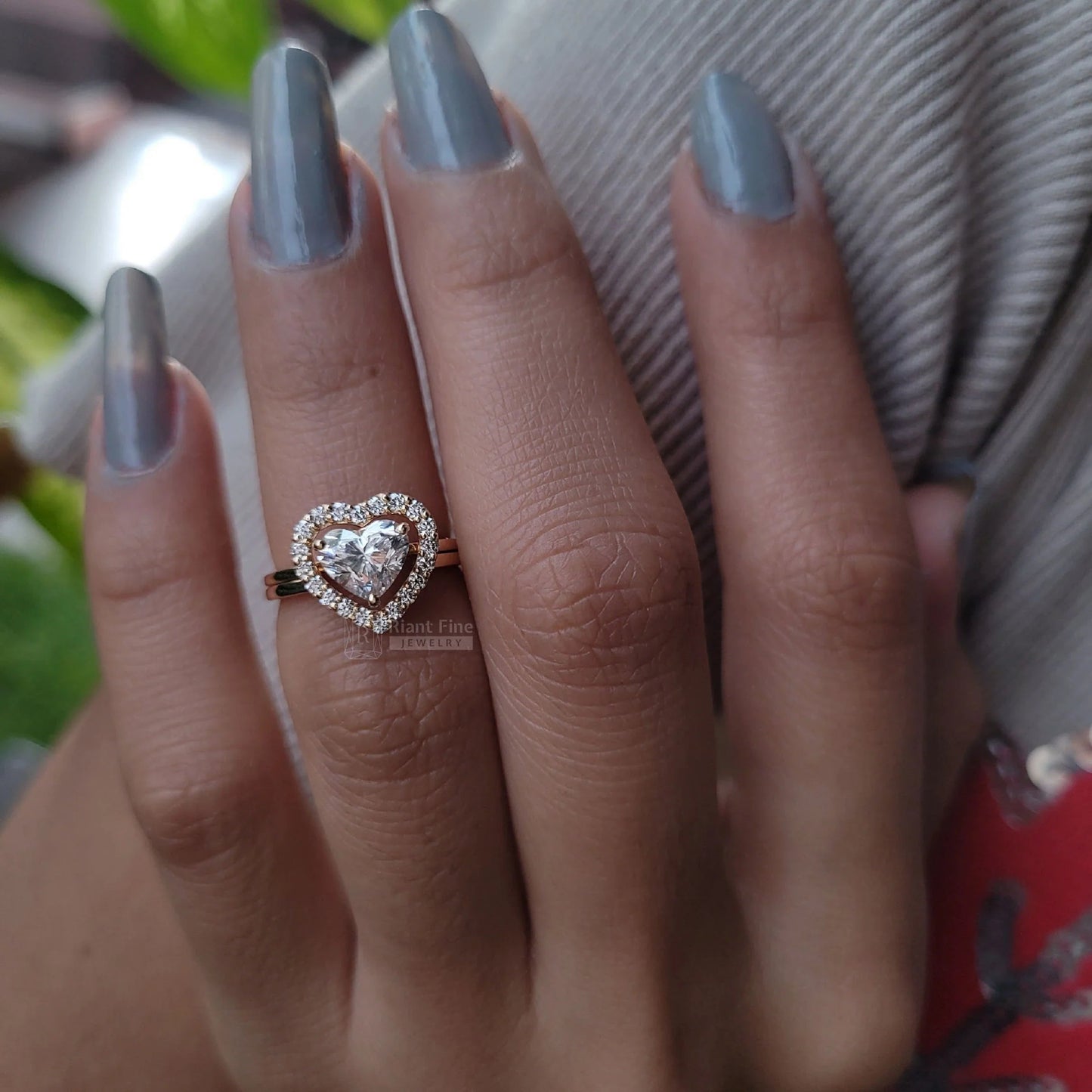 Romantic Heart Diamond Wedding Ring Set in 14K Gold - Riant Fine Jewelry LLC