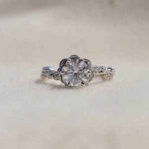 Rose Flower Style Round Diamond Gold Engagement Ring