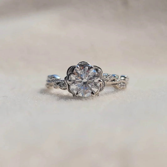 Rose Flower Style Round Diamond Gold Engagement Ring - Riant Fine Jewelry LLC