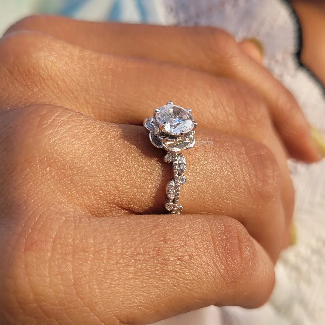 Rose Flower Style Round Diamond Gold Engagement Ring - Riant Fine Jewelry LLC