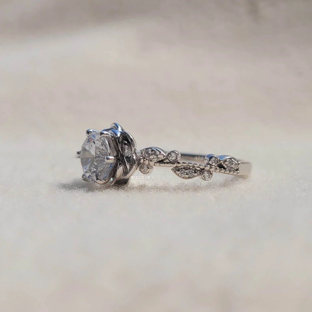 Rose Flower Style Round Diamond Gold Engagement Ring - Riant Fine Jewelry LLC