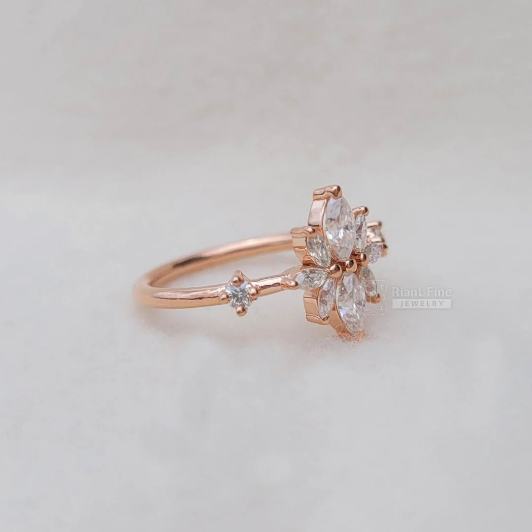 Rose Gold Marquise Lab Diamond Cluster Ring - Riant Fine Jewelry LLC