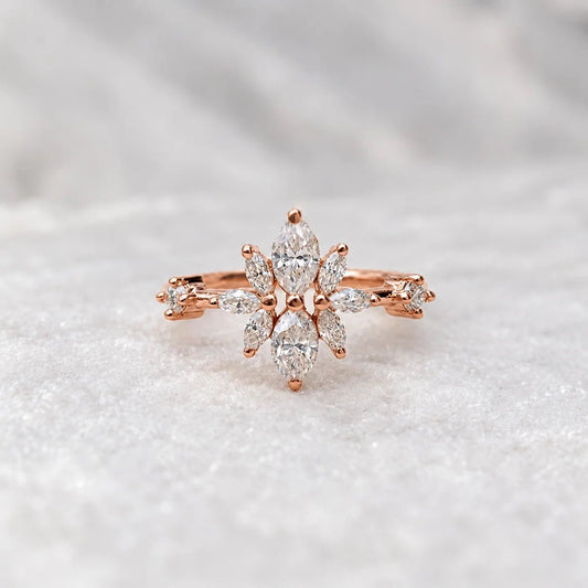 Rose Gold Marquise Lab Diamond Cluster Ring - Riant Fine Jewelry LLC