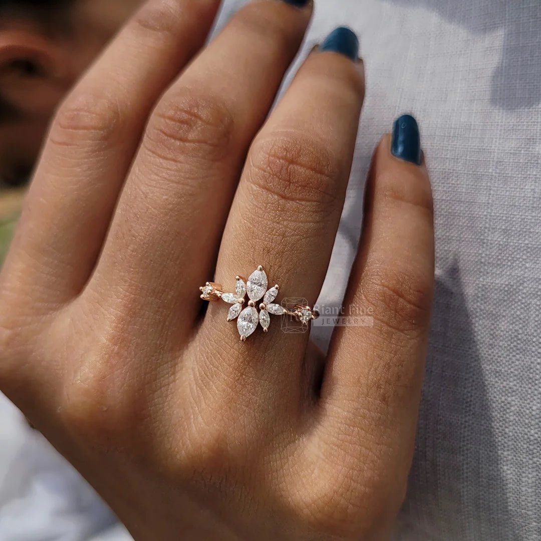 Rose Gold Marquise Lab Diamond Cluster Ring - Riant Fine Jewelry LLC
