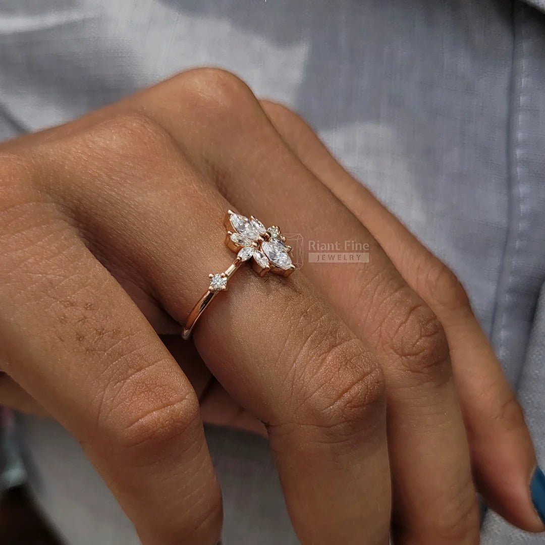 Rose Gold Marquise Lab Diamond Cluster Ring - Riant Fine Jewelry LLC