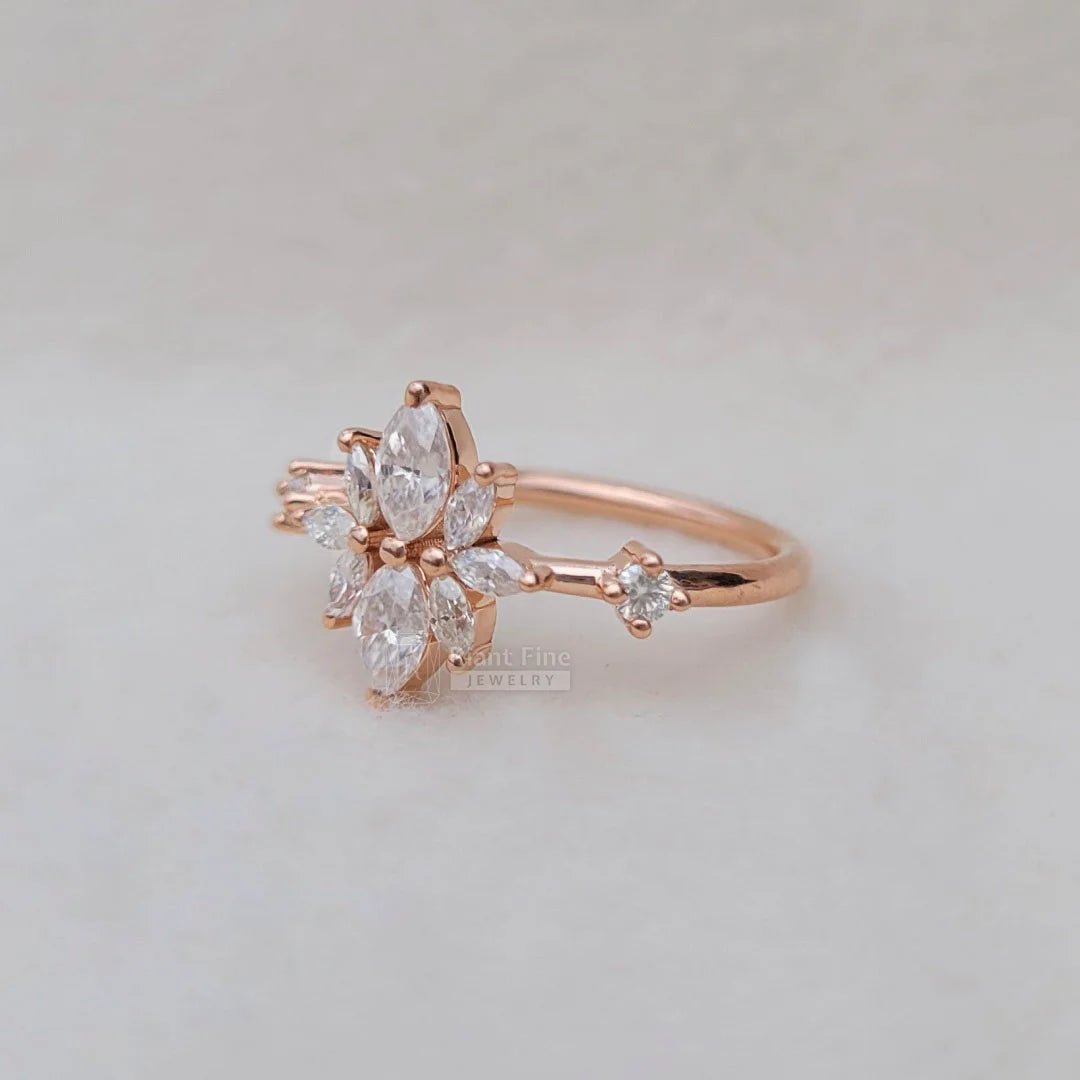 Rose Gold Marquise Lab Diamond Cluster Ring - Riant Fine Jewelry LLC