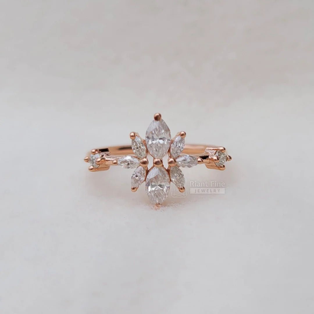 Rose Gold Marquise Lab Diamond Cluster Ring - Riant Fine Jewelry LLC