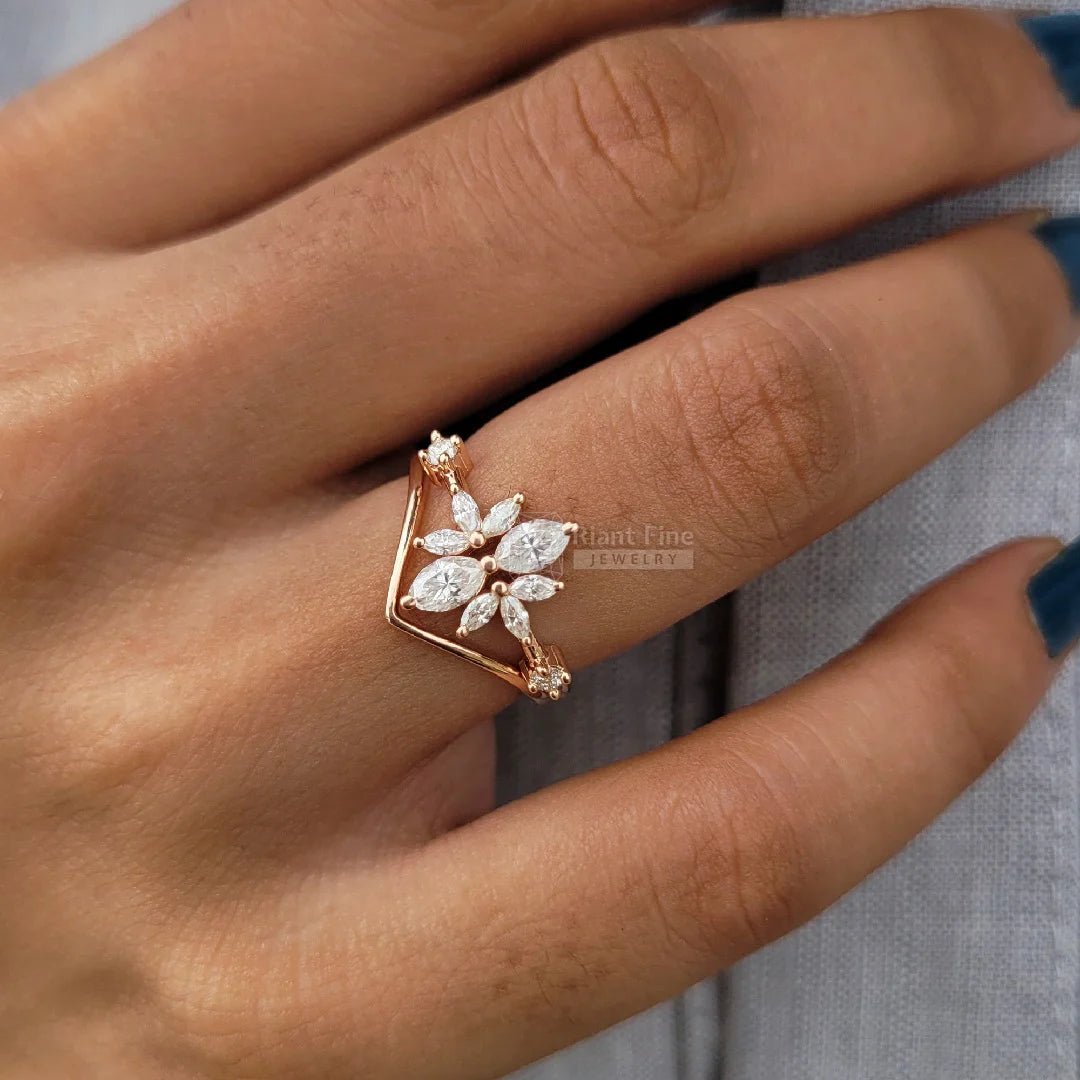 Rose Gold Marquise Lab Diamond Cluster Ring - Riant Fine Jewelry LLC