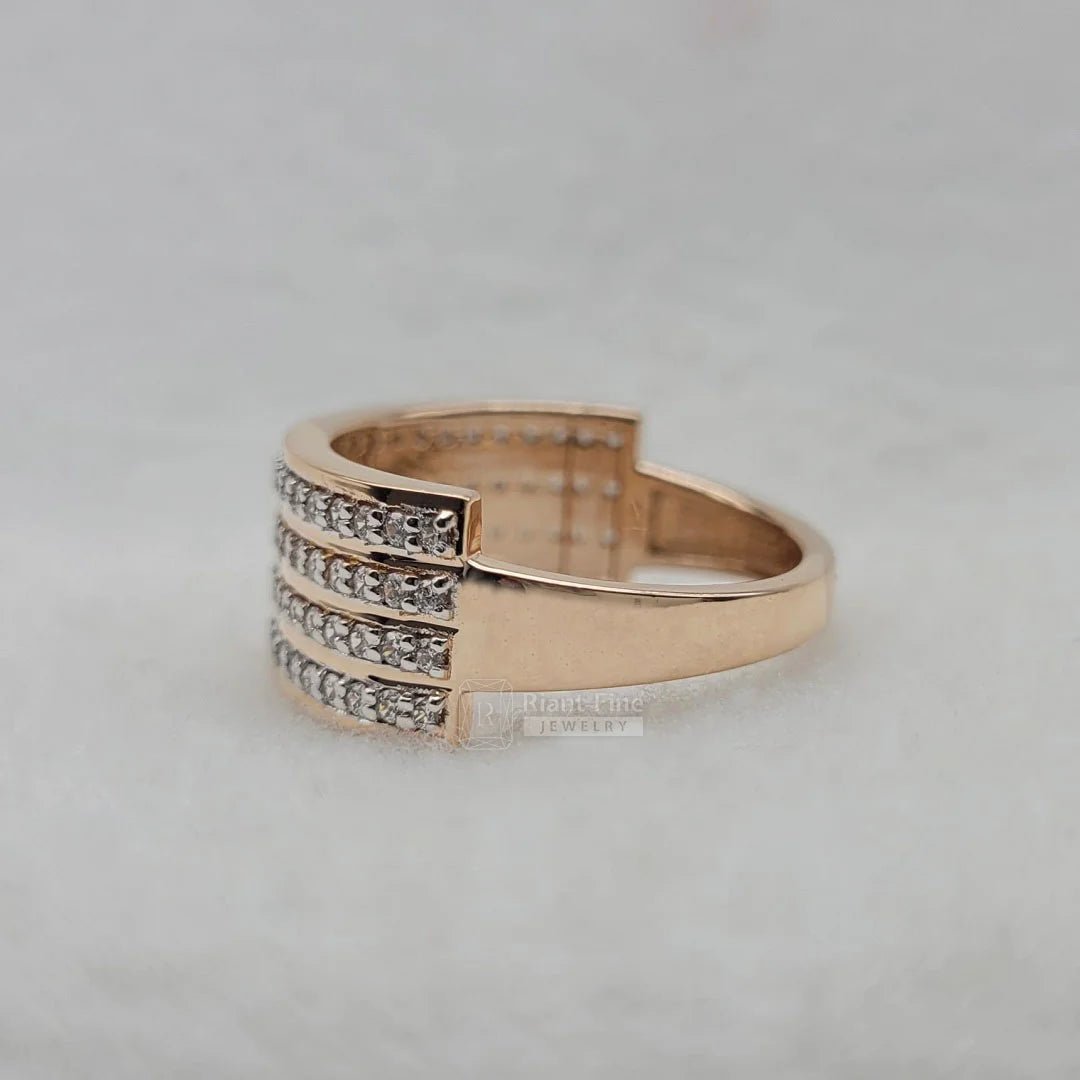 Rose Gold Men's Wedding Band with Round Diamonds - Riant Fine Jewelry