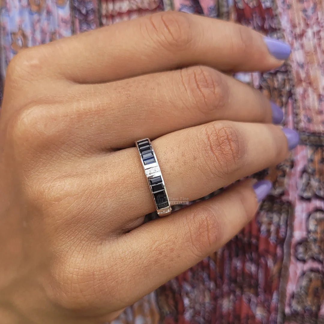 Round & Baguette Diamond Half Eternity Gold Band - Riant Fine Jewelry