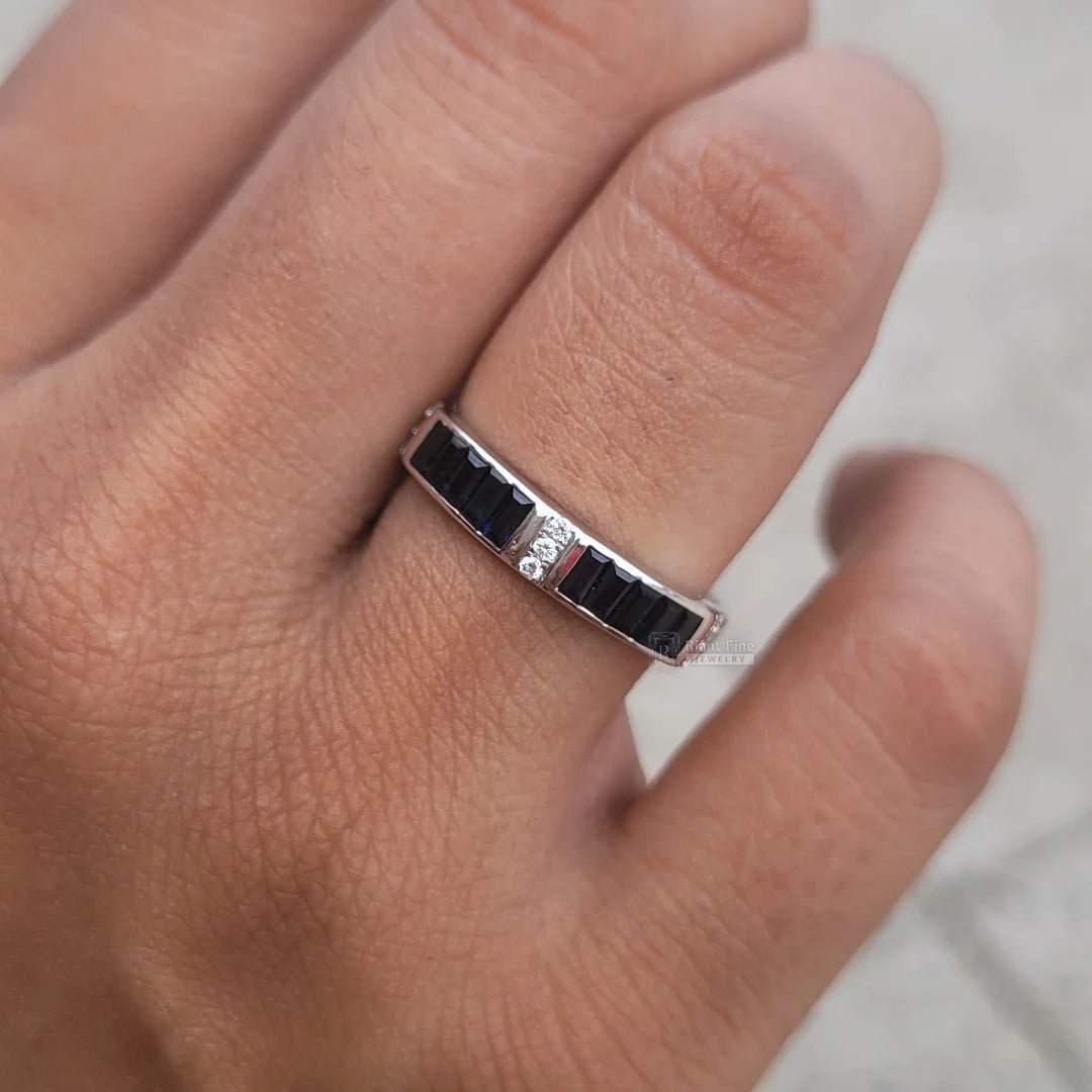 Round & Baguette Diamond Half Eternity Gold Band - Riant Fine Jewelry