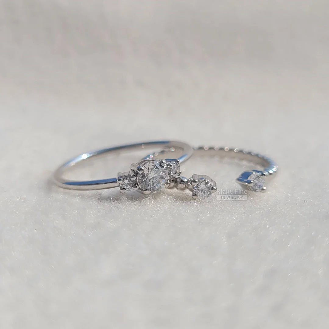 Round Cut 3 Diamond Gold Wedding Ring Set - Riant Fine Jewelry