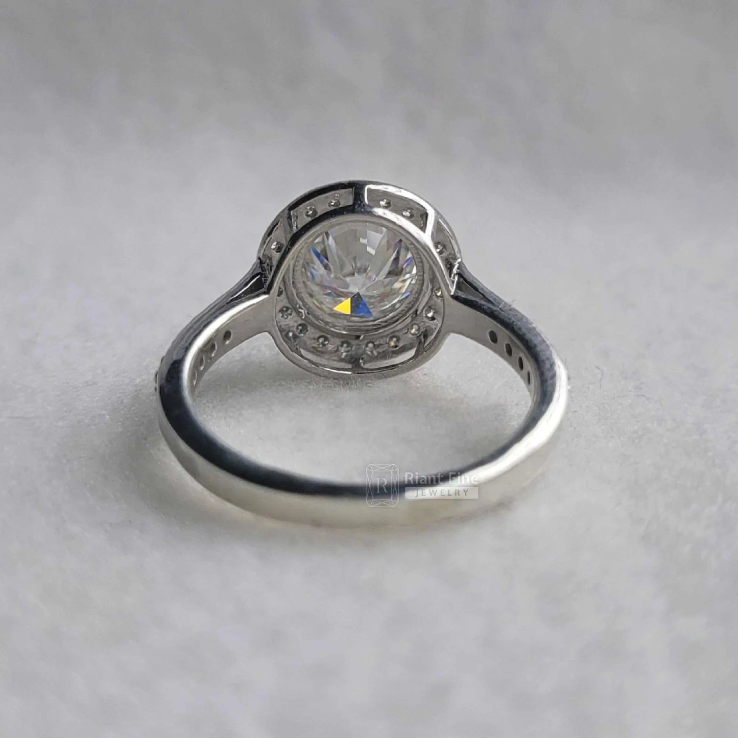 Round Cut Diamond Bezel Set Halo Engagement Rings - Riant Fine Jewelry LLC